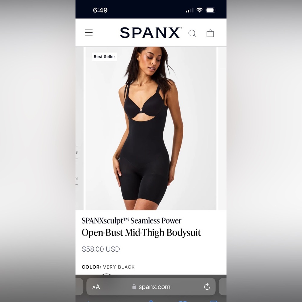 Spanx Plus Size 3x Black Open-Bust Mid-Thigh Bodysuit